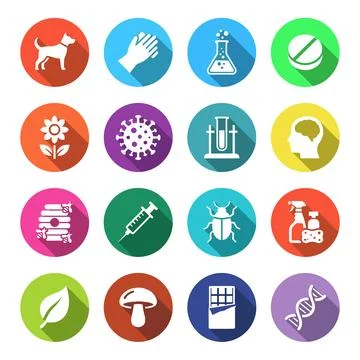 Collection of flat design science and health icons with long shadows on col.. Stock Illustration