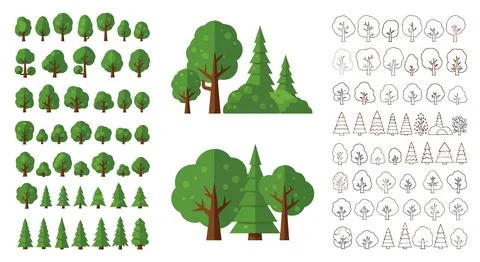 Collection of Flat Design Trees and Forest Elements 스톡 일러스트