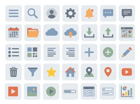 Collection of flat design UI icons for web and mobile applications, featuri.. Stock-Illustration
