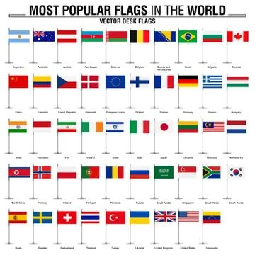 Collection of flat desk flags, most popular world flags Stock Illustration