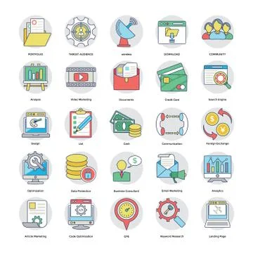 Collection Of Flat Digital and Internet Marketing Icons Stock Illustration