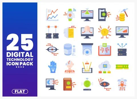 Collection of flat digital technology icons on a white background. showcasi.. Stock Illustration