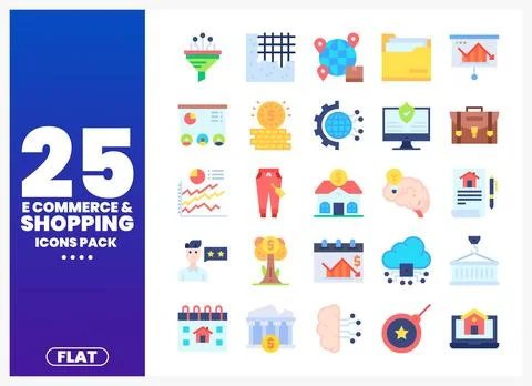 Collection of flat e-commerce and shopping icons for digital use Stock Illustration