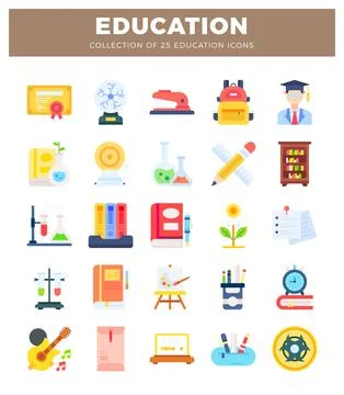Collection of flat educational icons on white background. isolated. Stock Illustration
