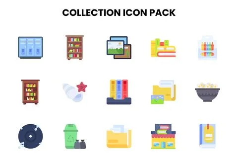 Collection Flat Graphics Icons Pack 库存插图