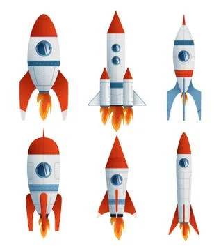 Collection flat icon rocket on white background. Vector flat illustration Stock Illustration