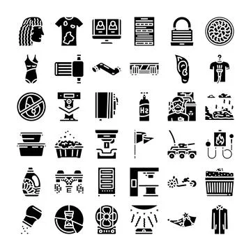 Collection of flat icon symbols representing various concepts Illustrazione stock