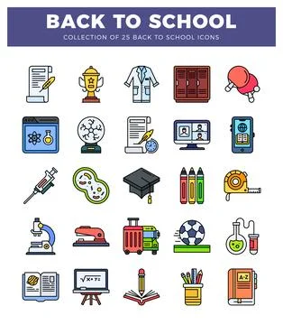 Collection of flat icons for back to school learning and education. イラスト素材