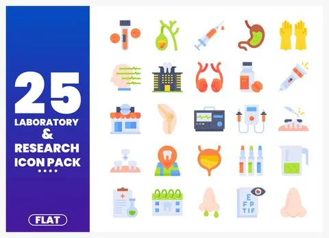 Collection of flat icons for laboratory and research. isolated on white. Stock Illustration