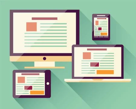 Collection of flat icons mobile smart phone, laptop, computer, tablet, electr Stock Illustration