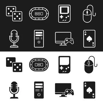 Collection of flat icons representing dice, poker table, handheld game cons.. Stock Illustration