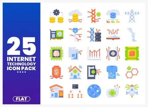 Collection of flat icons representing internet technology and digital servi.. 库存插图