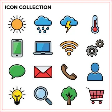 Collection of Flat Icons Representing Technology and Nature Elements. Stockillustratie