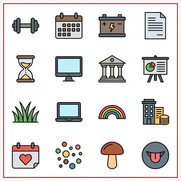 Collection of Flat Icons Representing Various Concepts and Objects. Иллюстрация