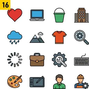 Collection of Flat Icons Representing Various Concepts and Objects. Ilustração Stock