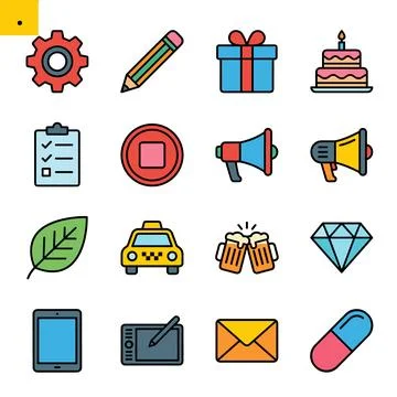 Collection of Flat Icons Representing Various Concepts and Objects. Иллюстрация