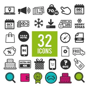 Collection of flat icons for web and mobile app on white background. Illustrazione stock
