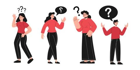 Collection of flat illustrations of confused people Stock Illustration