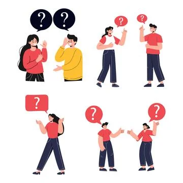 Collection of flat illustrations of confused people Stock Illustration