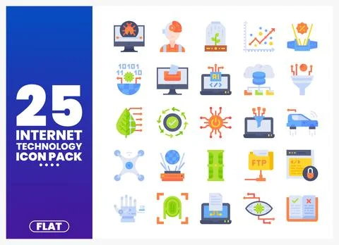 Collection of flat internet technology icons and symbols. Stock Illustration