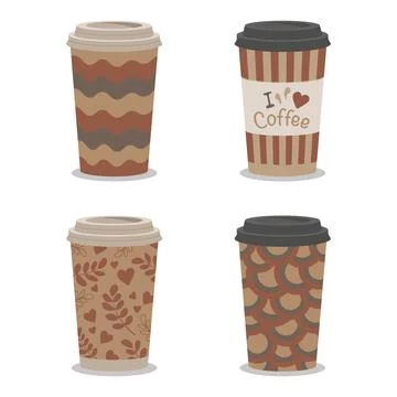 Collection of flat large paper coffee cups Stock Illustration