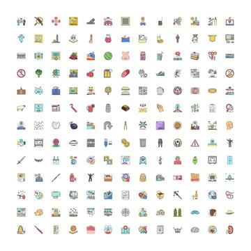 Collection of flat line art vector icons Stock Illustration