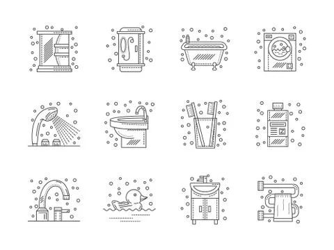 Collection of flat line bathroom vector icons Illustrazione stock