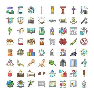Collection of flat line design icons illustrating various concepts Illustrazione stock
