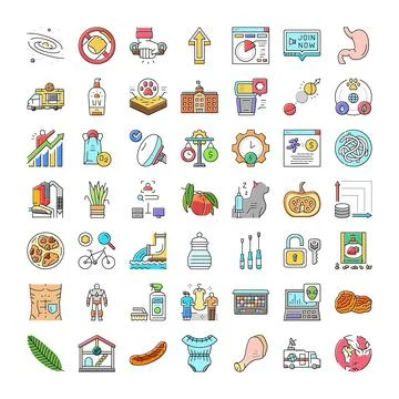 Collection of flat line design vector icons Stock Illustration