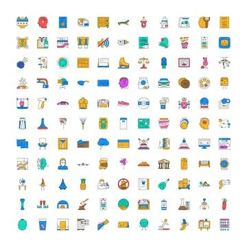 Collection of flat line icons presenting diverse concepts Stock Illustration