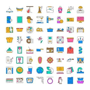 Collection of flat line icons representing various concepts 库存插图