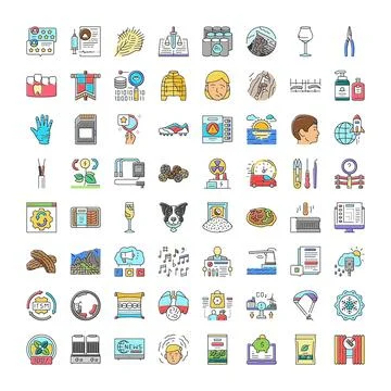 Collection of flat line icons representing various concepts 库存插图
