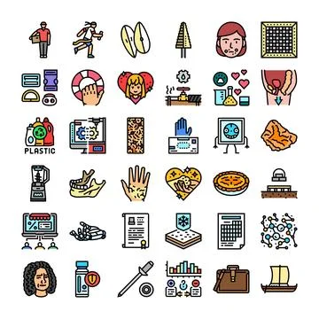 Collection of flat line icons representing various concepts 库存插图