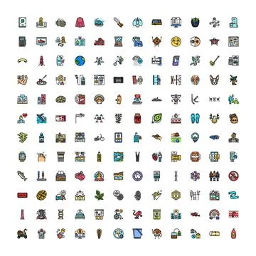 Collection of flat line icons representing various concepts 스톡 일러스트