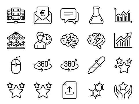 Collection of flat line icons representing technology, finance, science, an.. Ilustración de archivo