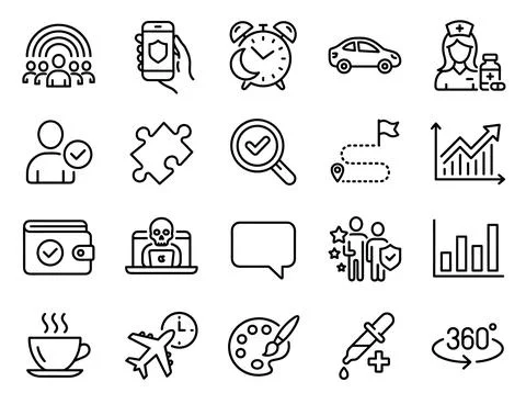 Collection of flat line icons representing diverse concepts like teamwork, .. Stock Illustration