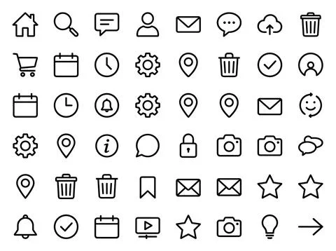 Collection of flat line icons for web and mobile applications, featuring es.. Stock-Illustration