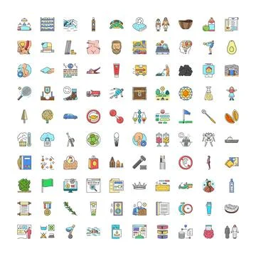 Collection of flat line style icons everyday concepts Stockillustratie