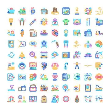 Collection of flat line style vector icons Stock Illustration