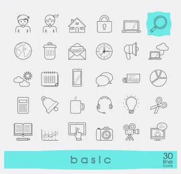 Collection of flat line universal icons. Stock Illustration