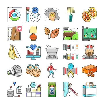 Collection of flat outline color vector icons Stock Illustration