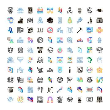 Collection of flat outline icons representing various concepts イラスト素材
