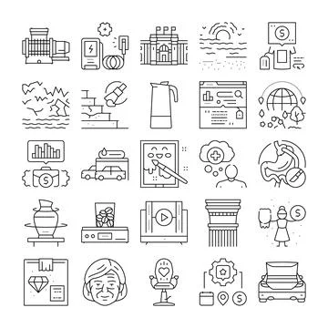 Collection of flat outline vector design icons Stock Illustration