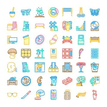 Collection of flat outline vector graphic icons Stock Illustration