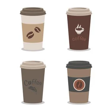 Collection of flat paper coffee cups in illustration Stock Illustration