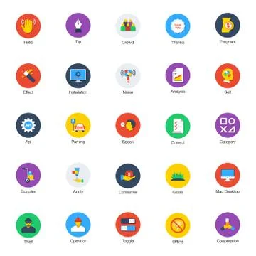 Collection Of Flat Rounded Flat Icons Illustrazione stock