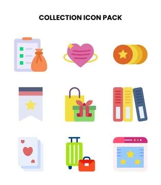 Collection Flat Set Icons Pack Stock Illustration