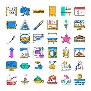 Collection of flat style color vector icons Stock Illustration