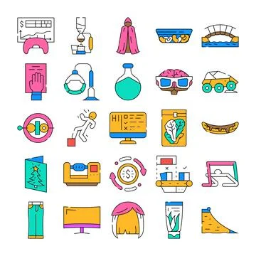 Collection of flat style vector icons representing concepts Ilustración de archivo