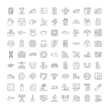 Collection of flat thin line icons for business and technology Stock Illustration